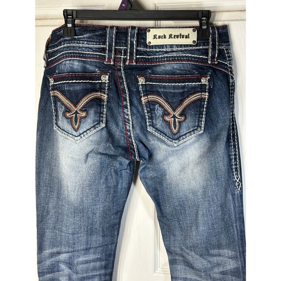 Rock Revival Wm’s 29 Becky Skinny Stretch Denim Jeans Thick Stitching Distressed - Picture 15 of 16